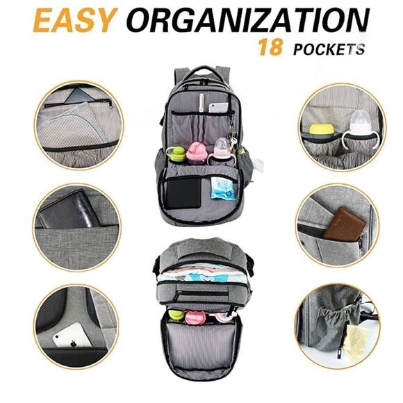 NWOT Hap Tim Multi-Function Large Baby Diaper Bag Backpack GREY FREE GIFT - Picture 2 of 8